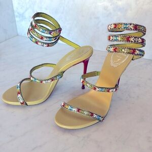 René Caovilla headed and rhinestone wrap heel sandal